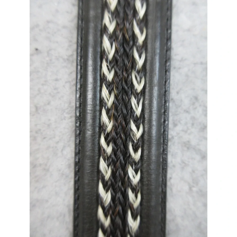Coach Woven Leather Belt Men 42 Black White Braided Classic Western Preppy Casul